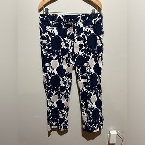 Rafaella Navy and White Floral Print Pants